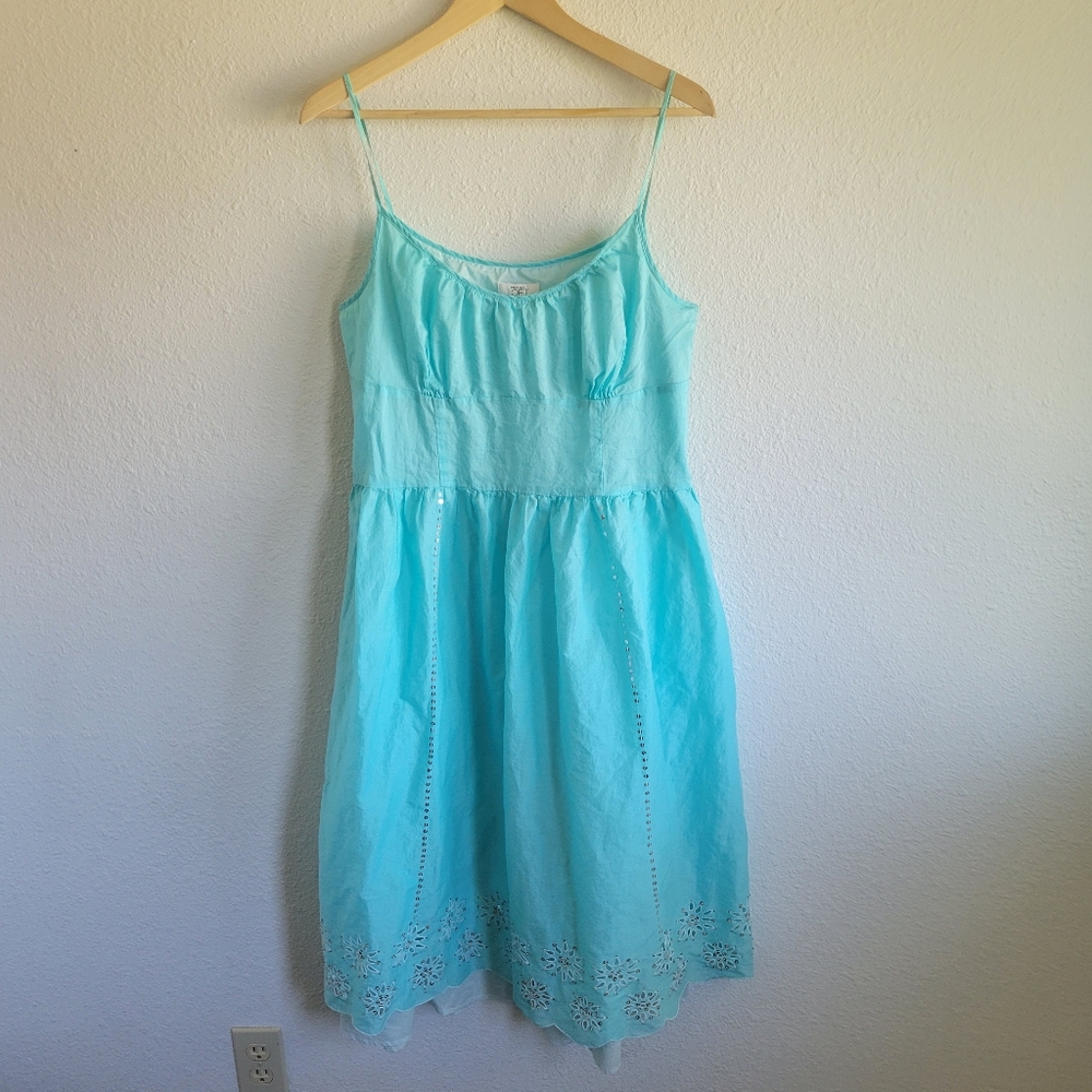 Ann Taylor Loft Sundress Layered Blue Cotton Sequin Embroidered Dress Size 14